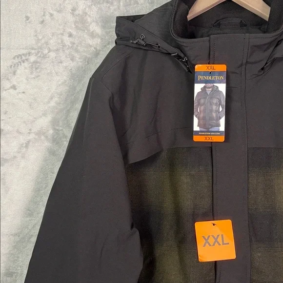 NWT New Pendleton Green Black Plaid Wool Blend Full Zip Hooded Jacket Size XXL